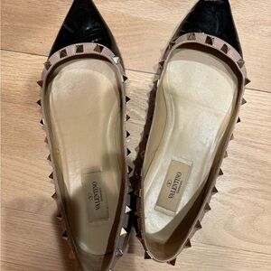 Valentino Black and Cream Studded Flats
